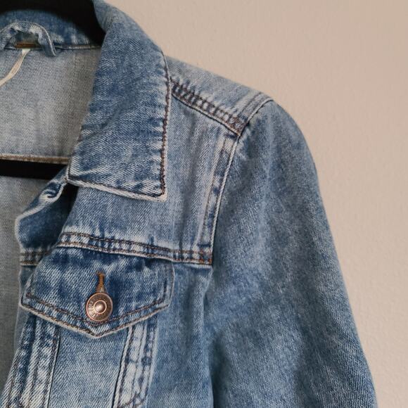Free People Mixed Indigo Cropped Button Front Jean Jacket Size X-small - Picture 9 of 11
